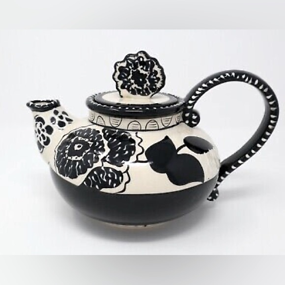 Teapot Blue Sky Heather Goldminc Cambria Nouveau Black Cream Teapot 2012 Floral - Picture 5 of 11